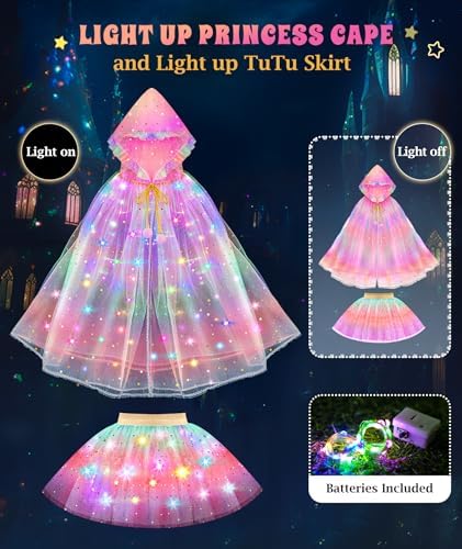 Princess Dress Up for Girls, Unicorn Light up Princess Cape Princess Dress