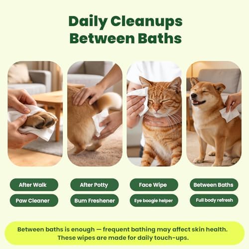 Unscented Dog Wipes & Cat Wipes (4x50 Packs) | Hypoallergenic, pH Balanced for Paws, Body, Eyes & Ears Grooming |All-Natural Plant Fiber Wipes with Aloe & Vitamin E | Pearl Texture