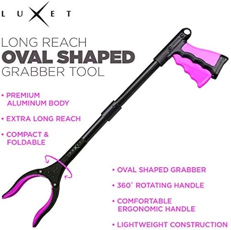 Grabber Reacher Tool 19 Inch Long, Foldable Pick Up Stick - Strong Grip Magnetic Tip - Heavy Duty Trash Picker Claw Reacher Grabber Tool Elderly Wheelchair Mobility Aid (Pink)