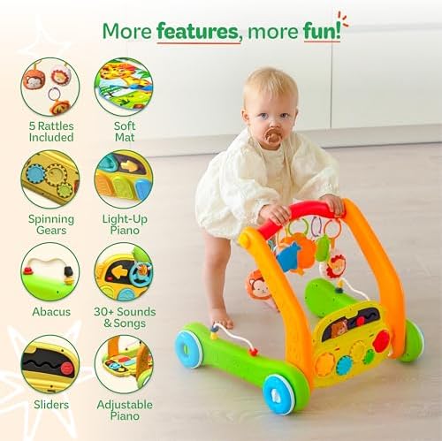 Move2Play, Kick & Play Piano Baby Mat | Grow with Me 4-in-1 | Tummy Time Play Mat, Sit-to-Stand, Musical Activity Gym & Infant Push Walker | for Babies 0-6 & 6-12 Months
