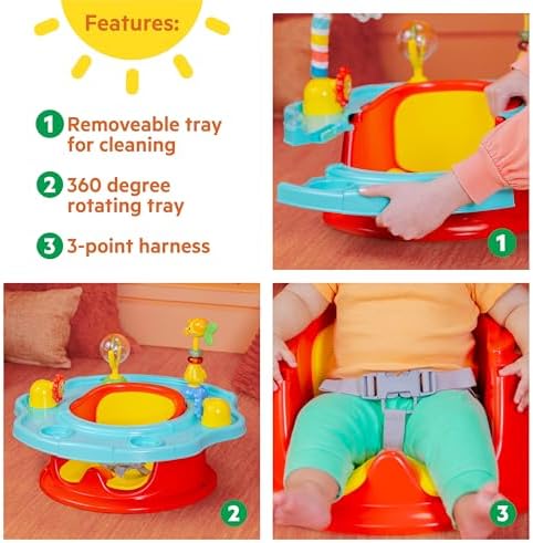 Bright Starts 3-in-1 SuperSeat Playful Paradise, Baby Activity Seat with Toys, Snacking Tray, Booster Seat, BPA Free Tray, Unisex, 6 Months +