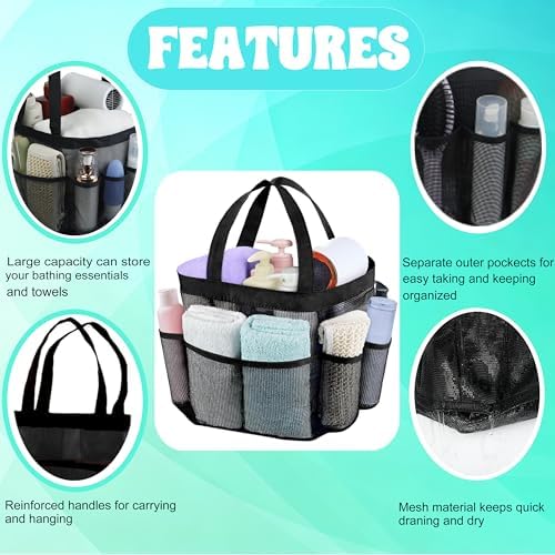 Mesh Shower Caddy Portable - 9 Pockets, Shower Bag for Dorm Room Camping