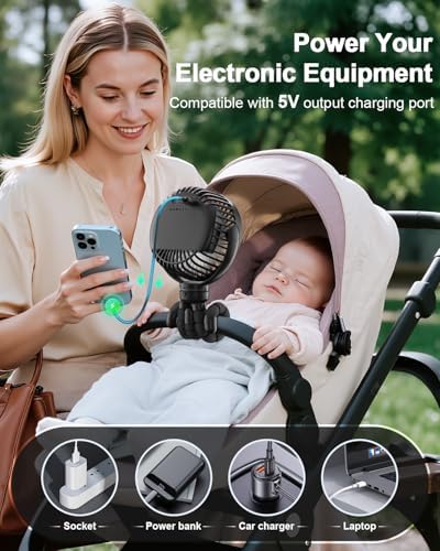 FRIZCOL 12000mAh Portable Stroller Fan 65Hours As Power Bank Baby Clip Fan