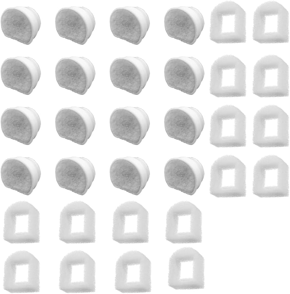 16 Pack Pet Fountain Replacement Filters, 8 Carbon and 8 Foam Pre-Filters