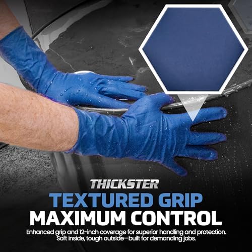Thickster Powder-Free Exam Grade Latex Disposable Gloves. Blue, 14 mil Thickness, 12" Length. Single Use. Pack of 50.