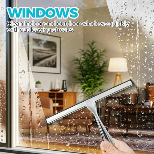 ALFLOD 2pcs Shower Squeegee for Glass Doors with Adhesive Hanging Hook Set
