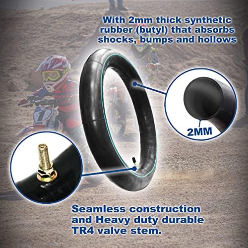 PIVOTRAX 3.00-12 (80/100-12) 12" Heavy Duty Inner Tube - 2mm - TR4 Valve Honda CRF70 CRF110 Suzuki DRZ110, JR80 Kawasaki KX65, KX110, KLX110 Yamaha TTR90, PW80 Coolster TaoTao Razor SYX Motos