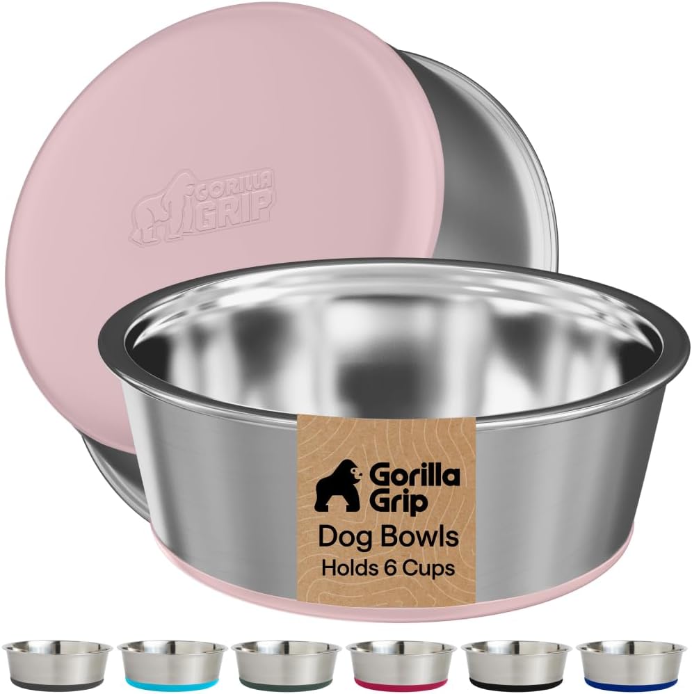 GORILLA GRIP Dog Bowls, Food Grade Stainless Steel, Set of 2, 2 Cup, Black | 304 Stainless Steel Pet Feeding Bowls Hold 16 fl oz Each, Dishwasher Safe, Rust Resistant, BPA Free Rubber Base