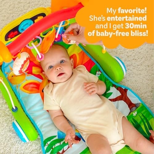 Move2Play, Kick & Play Piano Baby Mat | Grow with Me 4-in-1 | Tummy Time Play Mat, Sit-to-Stand, Musical Activity Gym & Infant Push Walker | for Babies 0-6 & 6-12 Months