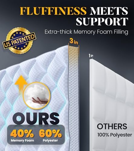 3 Inch Ultra-Fluffy Memory Foam Mattress Topper Twin XL for Back Pain, Extra Soft Pillow Top Twin XL Mattress Topper with 4X Support, Mattress Pad with Breathable Air Mesh Sides, 6-21'' Deep Pocket