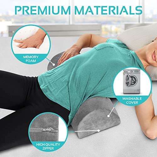 Knee Pillow for Back Sleeping | Large Half Moon Bolster Pillow for Legs, Under Knee Pillow for Sleeping on Back (20.5"x 8"x 4.5") Leg Pillow for Ankle and Foot Comfort, Machine Washable Cover, Grey