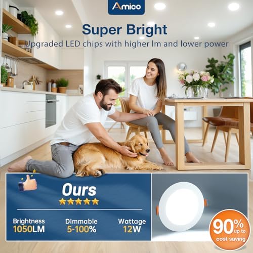 Amico 24 Pack 6 Inch LED Recessed Light with Junction Box, 5CCT, 1050LM
