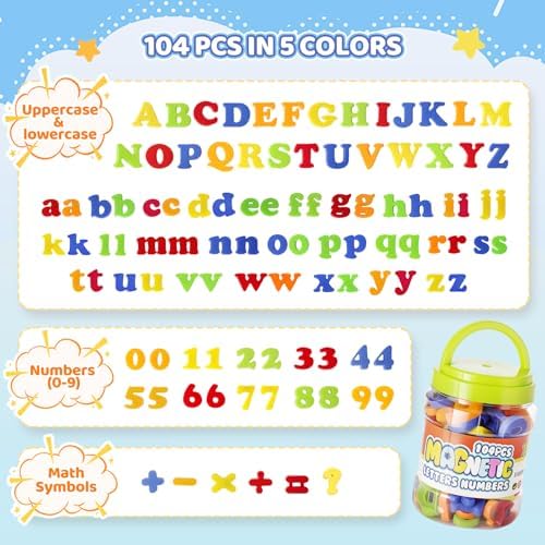LovesTown 104 PCS Magnetic Letters Numbers, Uppercase and Lowercase