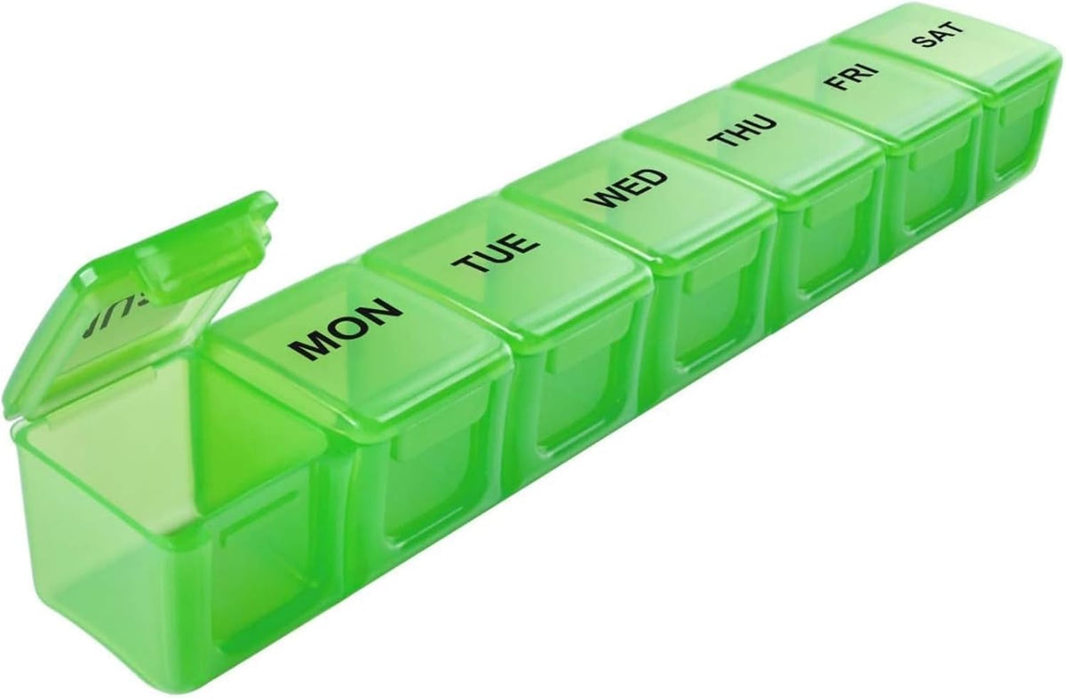 Sukuos Extra Large Weekly Pill Organizer, 7 Day Daily Pill Box Case Easy to Open, Silkscreen Printed Medicine Container with Clear Lid for Vitamins, Fish Oils or Supplements