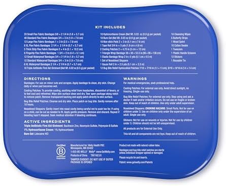 Welly Comprehensive First Aid Kit - FSA Eligible - Adhesive Bandages, Tape and Non-Stick Pads, Butterfly Strips, Cleansing Wipes, Ointments, Gauze, and More - 240 Pieces