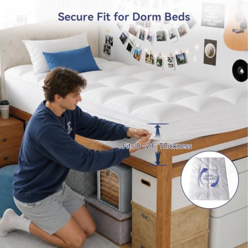 ELEMUSE Twin XL Mattress Topper for College Dorm, Thick Pillow Top Bed Pad