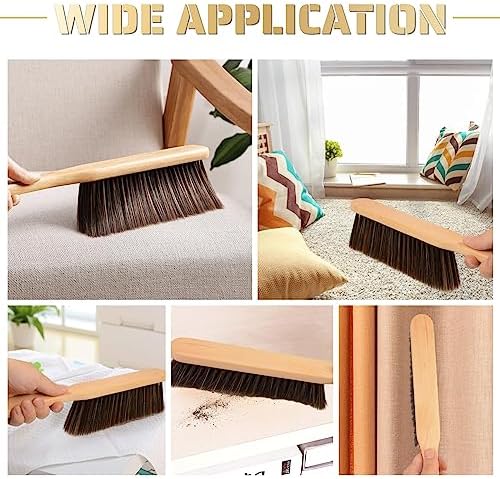 2 Pieces Woooden Dust Brush Hand Broom Bench Brush with Long Wood Handle Whisk Broom Soft Bristle Brush for Counter Bed Sofa Car Fireplace Clothes Household Cleaning