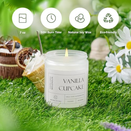 Molensun Vanilla Cupcake Scented Candle, Soy Wax 7 oz