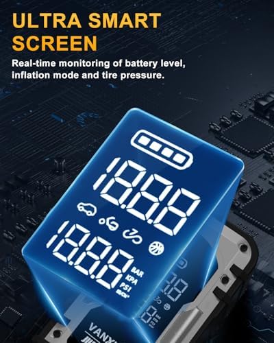 8000A Portable Car Battery Jump Starter with Air Compressor, 150PSI (9.0 L Gas/8.0L Diesel), 12V Jump Box Car Battery with 600 Lm LED Light, with Large LED Display, Power Bank