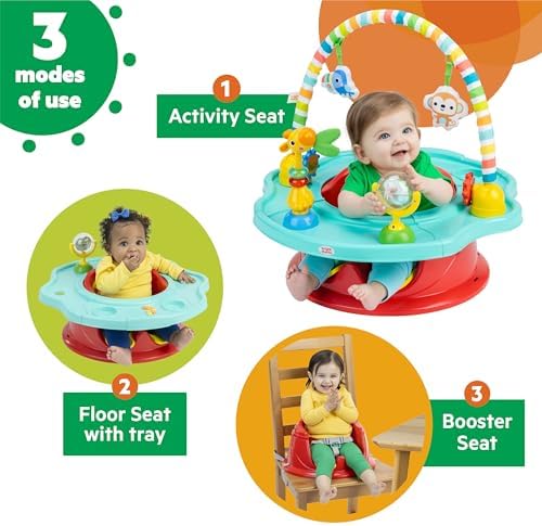 Bright Starts 3-in-1 SuperSeat Playful Paradise, Baby Activity Seat with Toys, Snacking Tray, Booster Seat, BPA Free Tray, Unisex, 6 Months +
