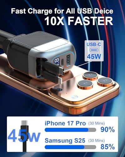 87W Retractable Car Charger, Cigarette Lighter USB Charger for iPhone 17