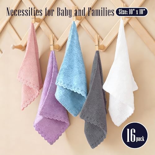 16 Pack Baby Washcloths - Luxury Multicolor Coral Fleece - Extra Absorbent and Soft Wash Clothes for Newborns, Infants and Toddlers - Suitable for Sensitive Skin and New Born - Baby Shower, 10x10 Inch