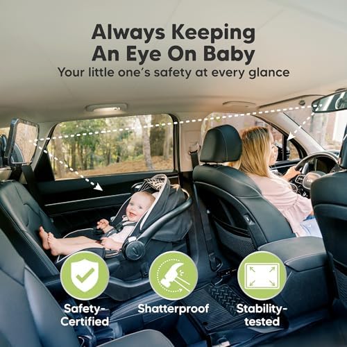 KeaBabies Baby Car Seat Mirror, Wide View, Shatterproof (Matte Black)