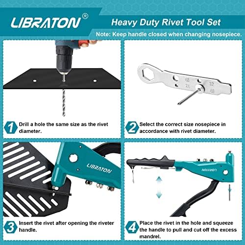 LIBRATON Heavy Duty Rivet Gun, Pop Rivet Gun Set, Professional Hand Riveter