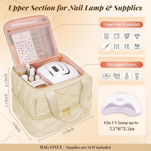 YOREPEK 2 Layer Nail Polish Organizer Case for 42+ Bottles (15ml/0.5 fl.oz)