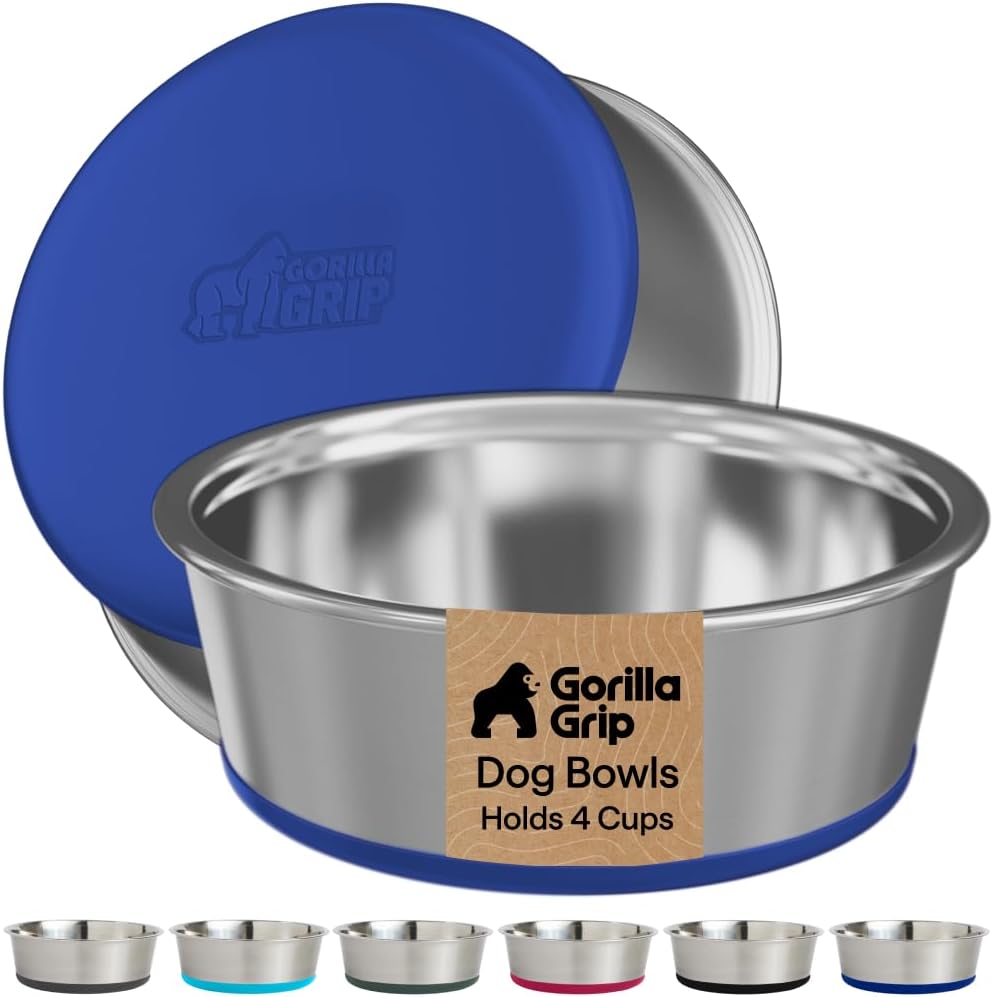 GORILLA GRIP Dog Bowls, Food Grade Stainless Steel, Set of 2, 2 Cup, Black | 304 Stainless Steel Pet Feeding Bowls Hold 16 fl oz Each, Dishwasher Safe, Rust Resistant, BPA Free Rubber Base