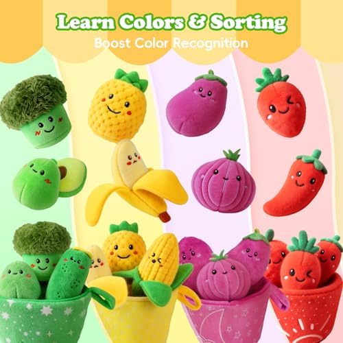 SAIMAND Baby Toys 6-12 Months,16PCS Montessori Plush Sensory Play Food Gift