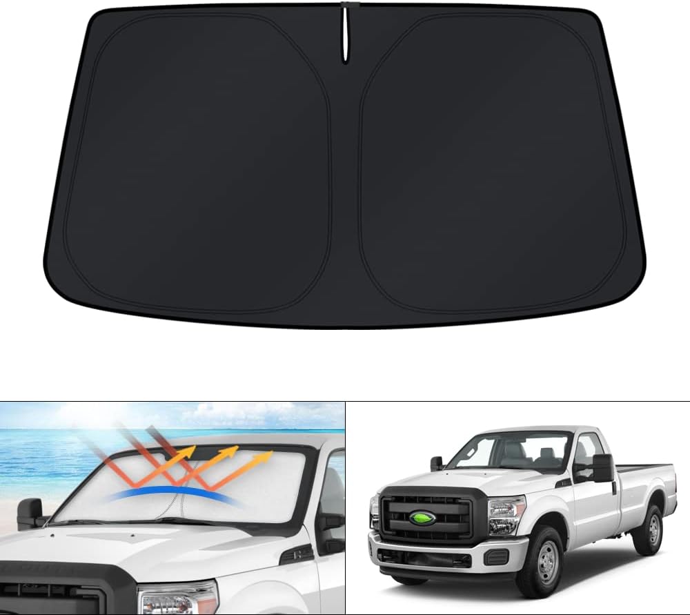 KUST Windshield Sun Shade for 2017-2026 Tesla Model Y/Model 3 Sunshade Accessories (Fit 2025-2026 Model Y Juniper / 2024 Model 3 Highland) Upgraded Foldable Sunshade, Blocks UV Rays Keep Car Cool
