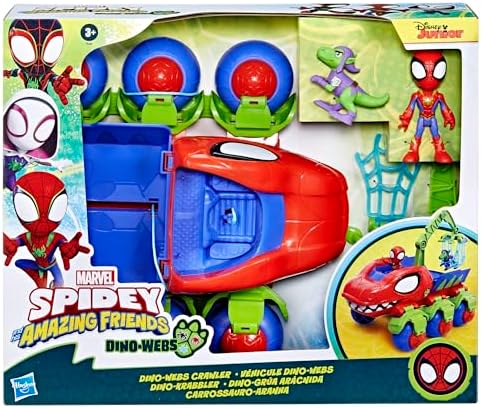 Spidey and his Amazing Friends Marvel Dino-Webs Crawler Toy Car Playset, Spider-Man & Goblin Raptor 4-Inch Action Figures, Kids Ages 3 & Up