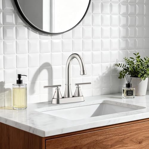 Bathroom Sink Faucet 4 Inch 2 Handle Centerset Brushed Gold Lead-Free Modern Bathroom Faucet Vanity Faucet with Pop-up Drain Stopper and Supply Hoses
