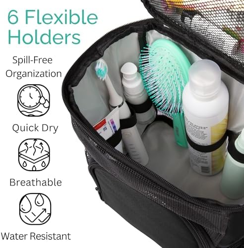 TERRA HOME Original Portable Shower Caddy For College Dorms - Foldable Mesh Tote - Dorm Room Essentials - Durable Hanging Travel Shower Bag - Perfect for College Students, Men, Women (Black)