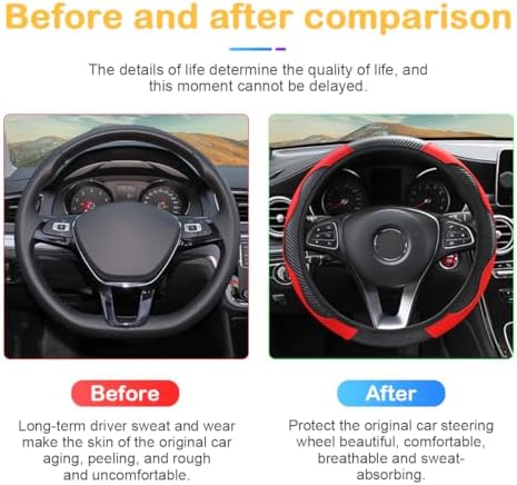 Osilly 15 Inch Carbon Fiber PU Leather Steering Wheel Cover, Red