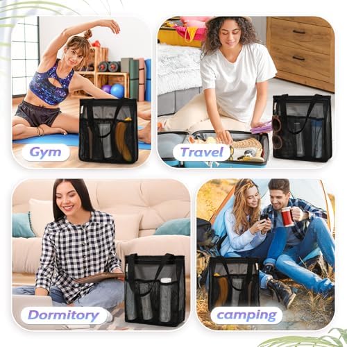 famichan Portable Mesh Shower Caddy, Gym Travel Camp Dorm Room Essentials for College Student Boy Girl, Bathroom Shower Bag - Black