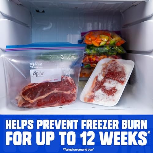 Ziploc Quart Freezer Bags, Food Storage, Stand-Up Bottom, 60 Count