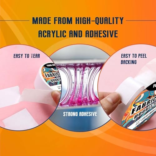 YONGJIN Double-Sided Fabric Tape,Hem Tape No Sew No Iron, 2/5"+1" (2 Rolls)