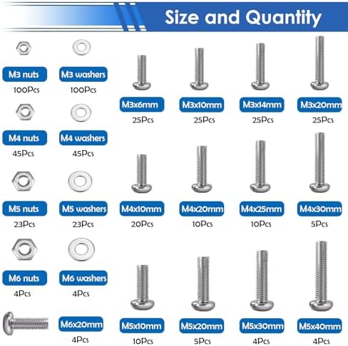 smseace 516Pcs Nuts and Bolts Assortment Kit 21-Sizes M3/M4/M5/M6 Nut Bolt Washer Assortment Kit for Machinery, Furniture, Automotive, Motorcycle Repairs