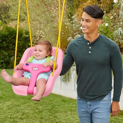 Little Tikes Snug 'n Secure Pink Swing with Adjustable Straps, 2-in-1 for Baby and Toddlers Ages 9 Months - 4 Years,16"D x 16.3"W x 17"H