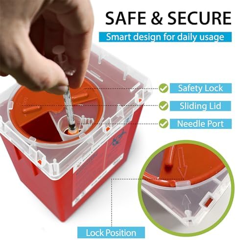 Sharps Container, Sharps Containers for Home Use, Needle Disposal Containers, Sharps Disposal Container, Biohazard Containers, Small Sharps Container - 2 Quart