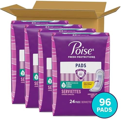 Poise Incontinence Pads for Women, 3 Drop, Long, 96 ct