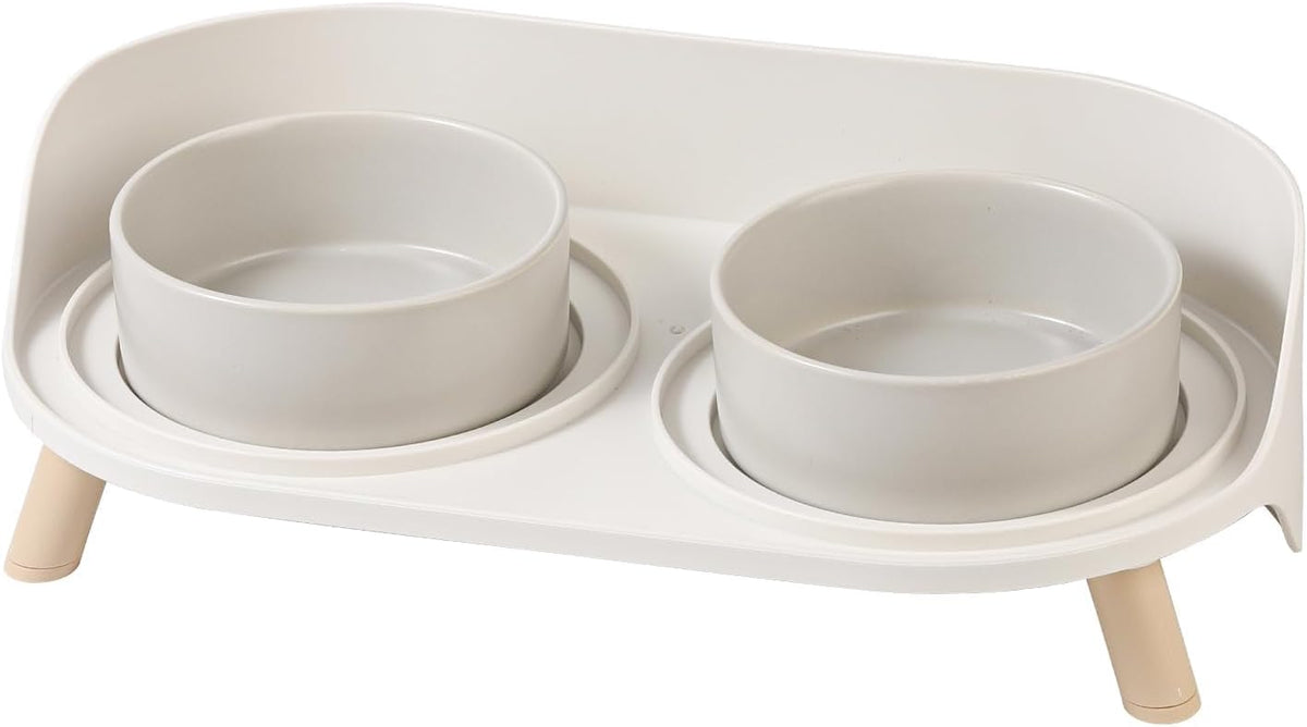 Elevated Ceramic Dog Bowl Set - Double Dog Feeding Bowls with Stand Splash Proof - Raised Dishes for Food and Water - Ideal for Small to Medium Dogs - 2 x 720 ml - 11.3 oz - White
