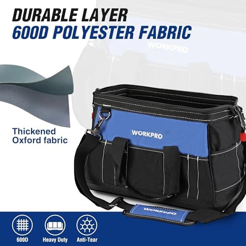 WORKPRO 16-inch Wide Mouth Tool Bag with Water-Proof Molded Base