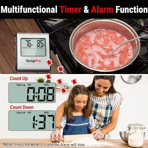 TempPro TempTrack Large LCD Digital Meat Thermometer for Cooking, Smoking
