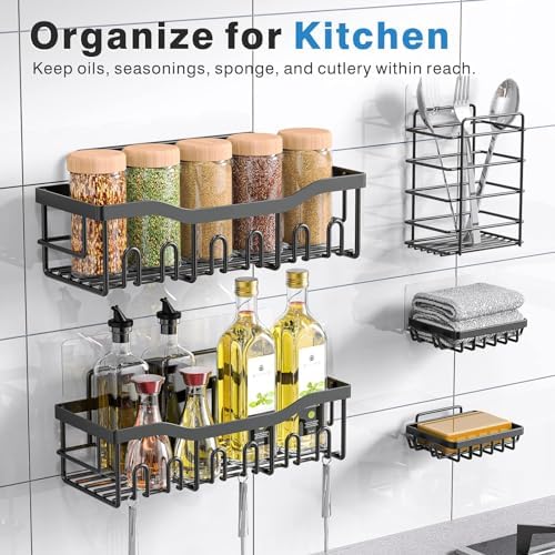 EUDELE Adhesive Shower Caddy, 5 Pack Rustproof Stainless Steel Bath Organizers With Large Capacity, No Drilling Shelves for Bathroom Storage & Home Decor