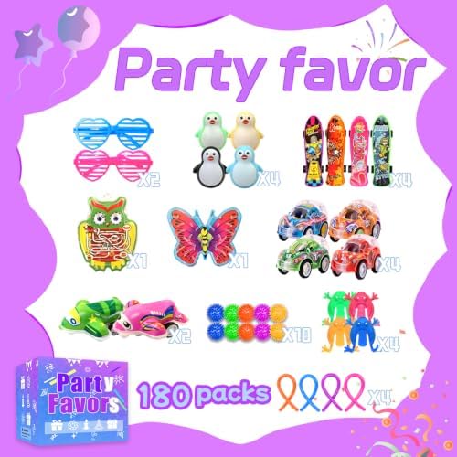 180 Party Favors for Kids, Fidget Toys Bulk, Treasure Box Toys for Classroom Prizes, Goodie Bag Stuffers Pinata Fillers, Carnival Birthday Stocking Stuffers for Boys Girls, Prize Box Toy