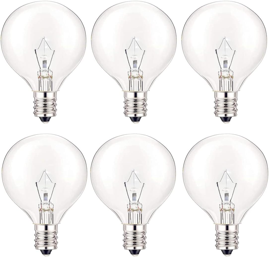 SerBion 25 Watt Wax Warmer Bulbs, Light Bulbs for Large Size Scentsy Warmer, 6 Packs E12 Base Type G Bulb, Dimmable, Warm White, 120V G16 1/2 Bulbs for Candle Lamp