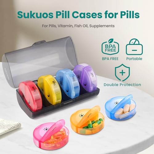Sukuos Large Weekly Pill Organizer 2 Times a Day, Daily Pill Box 7 Day Easy to Open with Double Protection, AM PM Pill Case for Medicine/Vitamin/Fish Oil/Supplements